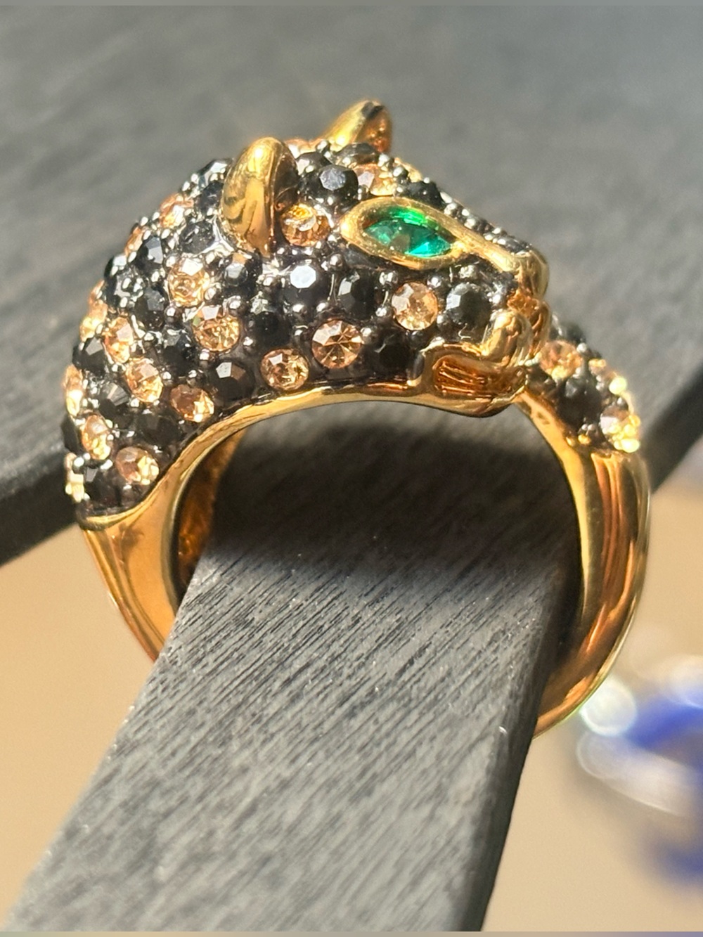 Gold-Tone Panther Ring with Green Crystal Eyes - Women Jewelry - Picture 3 of 5